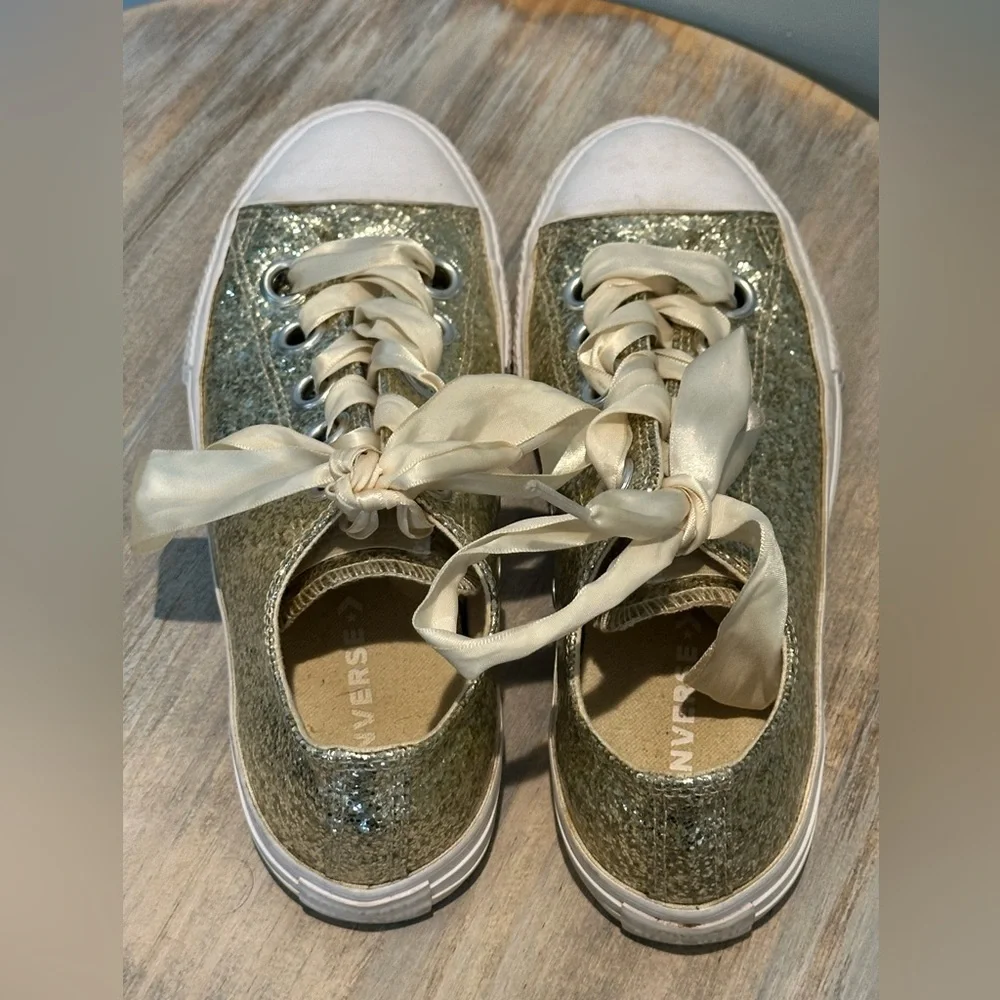 Converse AllStar Gold Glitter Ribbon Tie sneakers Juniors size 5